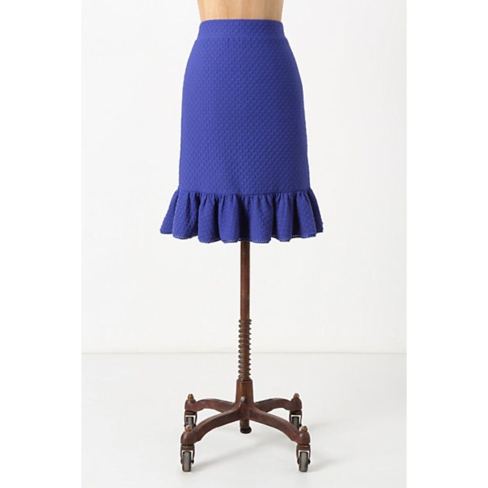 Anthro Postmark 2012 Basal Flounced Textured Knee Length Skirt In Royal Blue M View 2